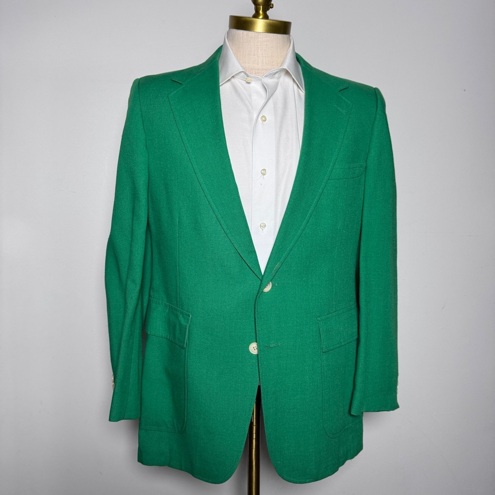 Andhurst Blazer Mens 40 Green Solid Vintage Two Button Notch Lapel Sport Coat‎